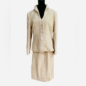 Vintage Escada Wool Tweed Suit Size 10 Pastel Yellow Mod Mad Men Vibes
